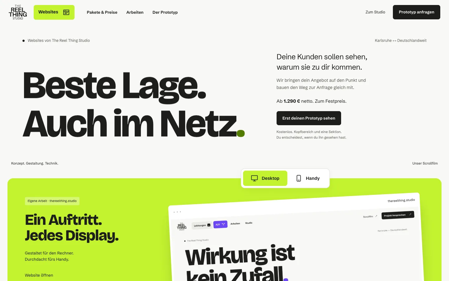 Aktuelle Websites-Landing-Page von The Reel Thing Studio
