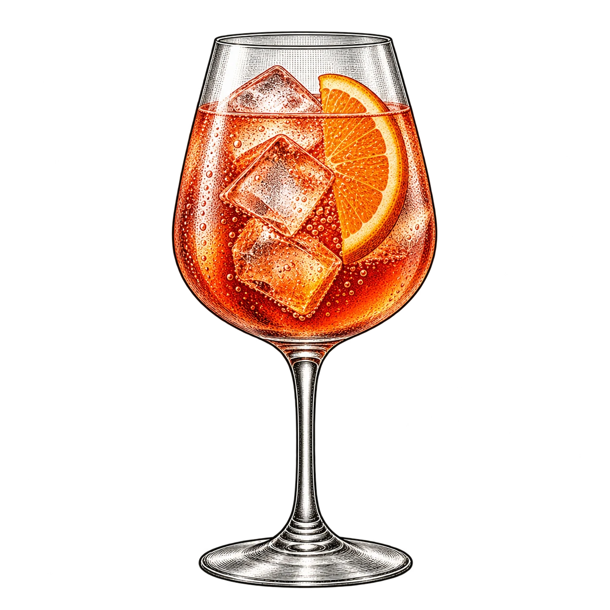 Illustrierter Spritz mit Orangenscheibe im Stielglas