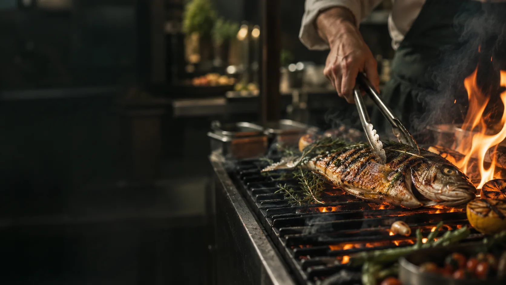 LIDO TAVOLA, Fisch auf dem Grill, fiktives KI-Bildkonzept